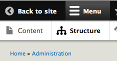 When on an admin page, a 'Back to site' link appears in the top left portion of the toolbar.